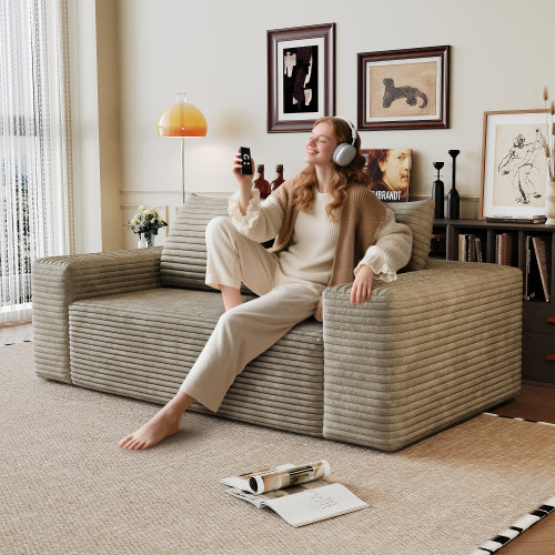 63 inch  Camel Corduroy Loveseat 2-Seater Deep-Seat Sofa, No Assembly