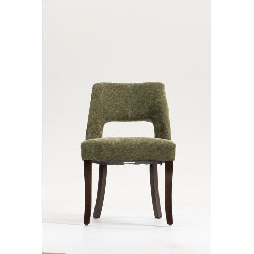 Set of 2 Green Tufted Chenille Dining Chairs, Curved Rubberwood Legs 300lbs Capacity Space Saving Design