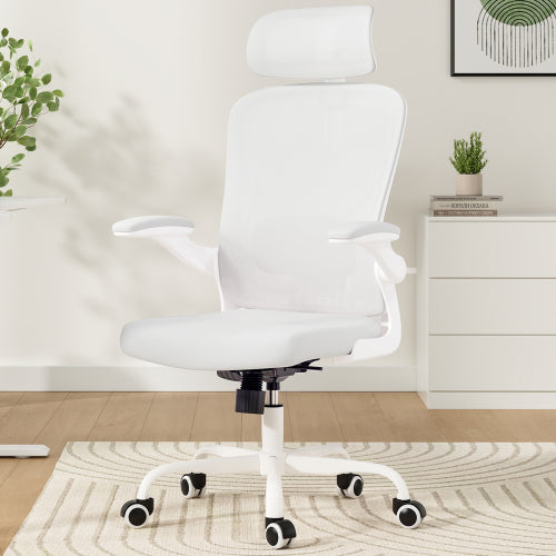 Ergonomic Office Chair, Home Office Desk Chair with Headrest, High Back Computer Chair with Armrests and Adjustable Lumbar Support for Home Office Study Room, White
