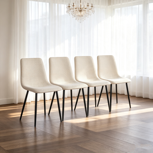 Linen Upholstered Dining Chairs with Black Metal Legs, Set of 4, Beige