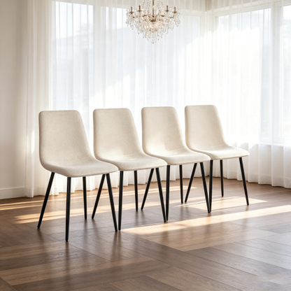 Linen Upholstered Dining Chairs with Black Metal Legs, Set of 4, Beige