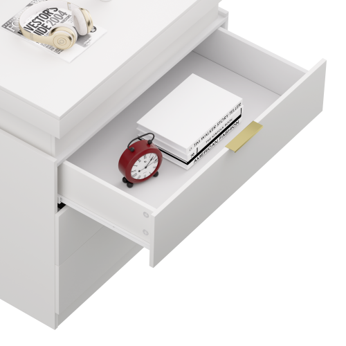 Nightstand with Charging Station and LED Lights,Night Stand with Sliding Top for Bedroom,Bedside Table with Drawers,Modern End Side Table,White.28.8''W x 17''D x 30.5''H.