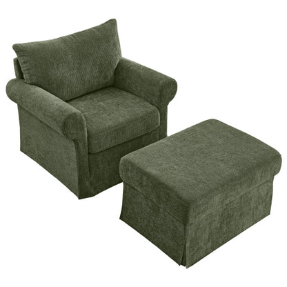 37.5-Inch Plush Chenille Accent Armchair with Movable Ottoman for Living-Room Bedroom Apartment