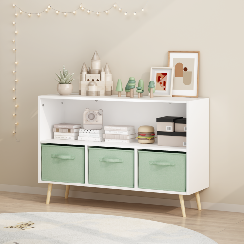 Kids Bookcase with Fabric Drawers and Toy Storage Organizer
