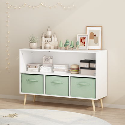 Kids Bookcase with Fabric Drawers and Toy Storage Organizer