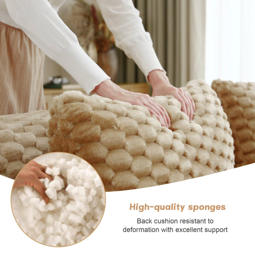 82 inch  Light-Camel Flannelette L-Shaped Modular Boneless Sofa,Ottoman