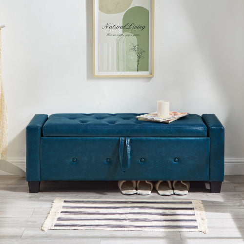 48'' Storage Ottoman Bench Tufted Faux Leather Upholstered Bench with Storage