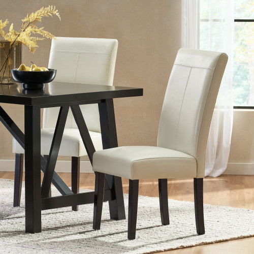T-Stitch PU Leather Dining Chairs with Tapered Legs, Set of 2, Ivory