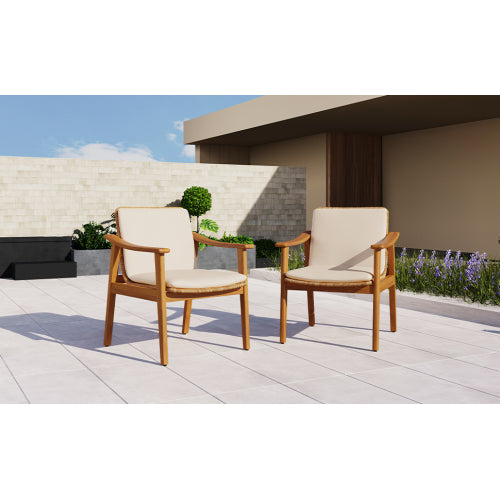 Outdoor Dining Chairs Set of 2, Teak Color Acacia Wood Frame, Brown PE Wicker, Beige Waterproof Cushion, Ideal for Patios, Gardens