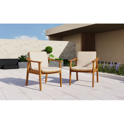 Outdoor Dining Chairs Set of 2, Teak Color Acacia Wood Frame, Brown PE Wicker, Beige Waterproof Cushion, Ideal for Patios, Gardens