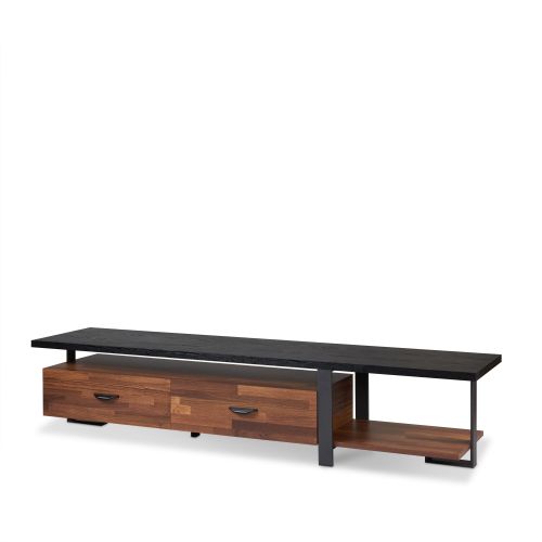 Walnut & Black 67 Inch TV Stand with 2 Drawers & Open Shelves for 55 Inch TV