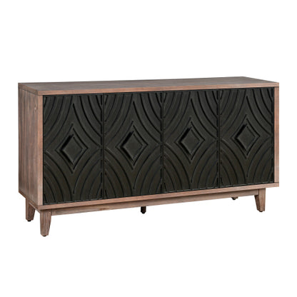 Mid Century Sideboard Buffet Cabinet with Solid Wood Legs and 4 Convex Pattern Diamond Doors