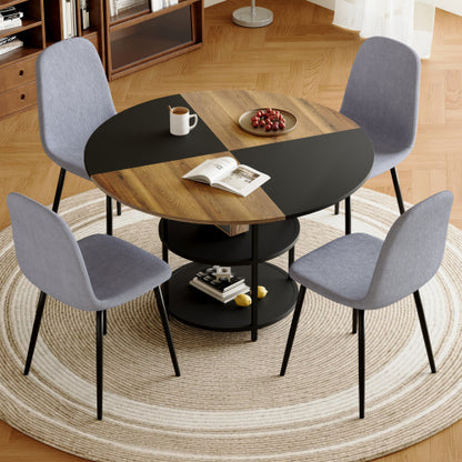 47.3inch  Round Dining Table Set with Storage, 4 Linen Chairs, Modern Style