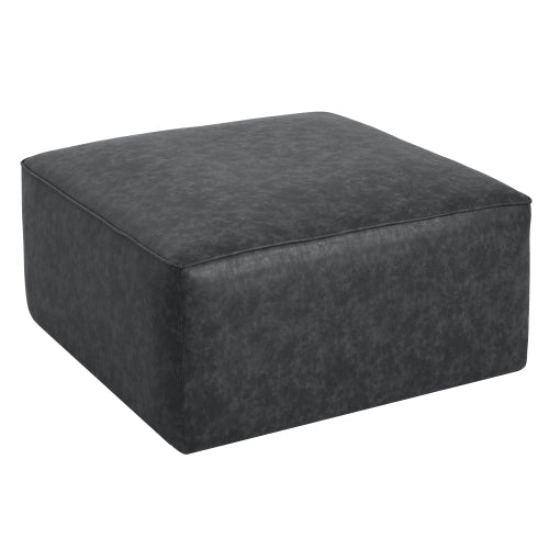 Black Square PU Leather Modular Ottoman, 29.5 inchW Sectional Footrest with Pocket Coil Spring Support