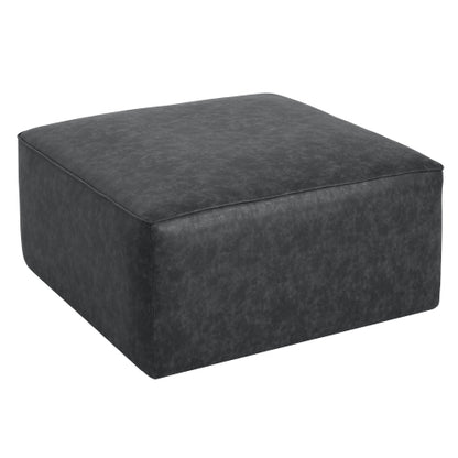 Black Square PU Leather Modular Ottoman, 29.5 inchW Sectional Footrest with Pocket Coil Spring Support