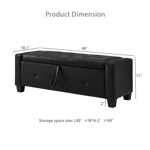 Black Tufted PU Faux Leather 48 inch Storage Ottoman Bench, Hallway Bedroom Storage Seat