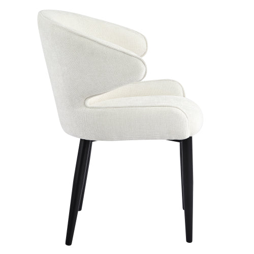 Shell Back Fabric Dining Chairs with Black Metal Legs, Set of 2, Beige