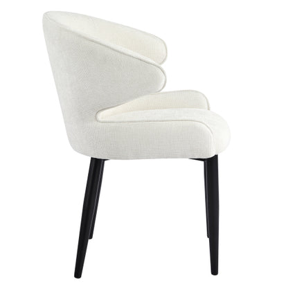 Shell Back Fabric Dining Chairs with Black Metal Legs, Set of 2, Beige