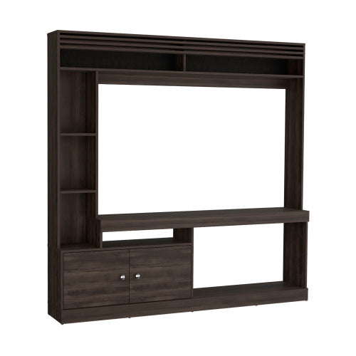 71 Inch Dark Walnut Freestanding Multi-Function Entertainment Center with 8 Storage Shelves