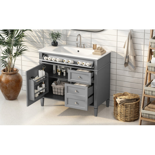 36'' Bathroom Vanity with Top Sink, Modern Bathroom Storage Cabinet with 2 Drawers and a Tip-out Drawer, Single Sink Bathroom Vanity