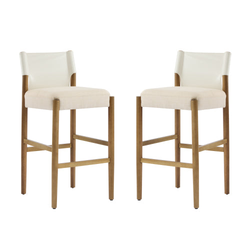 28.5inch , Modern Solid Wood Bar Stool with Polyester Cushion - Minimalist Kitchen Island Stool for Breakfast Nook & Home Bar (Neutral Tone Design), Set of 2