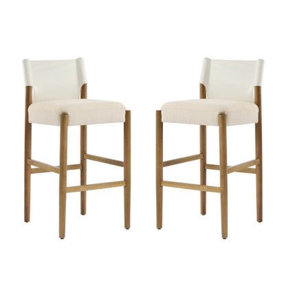 28.5inch , Modern Solid Wood Bar Stool with Polyester Cushion - Minimalist Kitchen Island Stool for Breakfast Nook & Home Bar (Neutral Tone Design), Set of 2