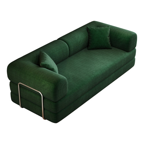 78.8-Inch Green Compression Convertible Boneless Modular Corduroy Floor Sofa-Bed No-Assembly for Living-Room Bedroom