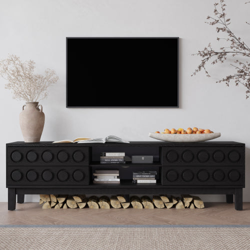 Black Mid-Century Media Console 4 Drawer TV Stand Cable Management Fits 75 Inch TV