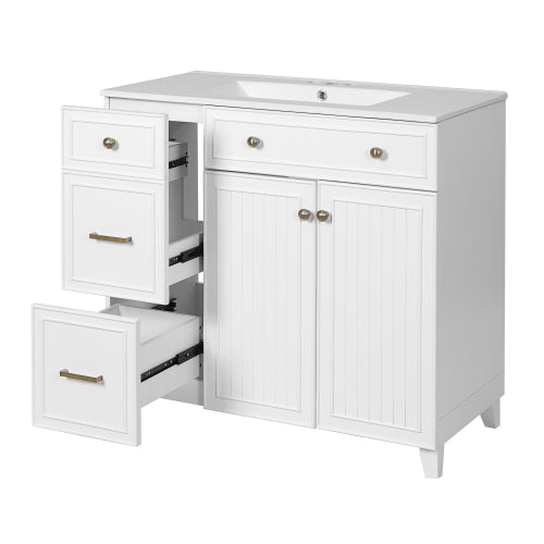 36" Bathroom Vanity with Ceramic Sink, Standard and Double-Layer Drawers, Soft Close Doors, Adjustable Shelves, Modern Storage Cabinet for Small and Medium Bathrooms