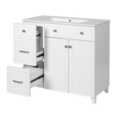 36" Bathroom Vanity with Ceramic Sink, Standard and Double-Layer Drawers, Soft Close Doors, Adjustable Shelves, Modern Storage Cabinet for Small and Medium Bathrooms