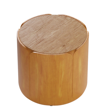 19.29"H Round Outdoor Indoor Side Table, Modern Wood Grain Patio Garden Stool, Sturdy MGO (Magnesium Oxide) Waterproof, No-Assembly Table for Patio, Garden, Backyard, Living Room (Wood Color)