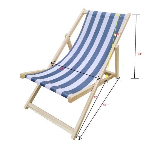populus wood sling chair blue Stripe Broad blue Stripe (color: Dark blue) folding chaise lounge chair-2PCS