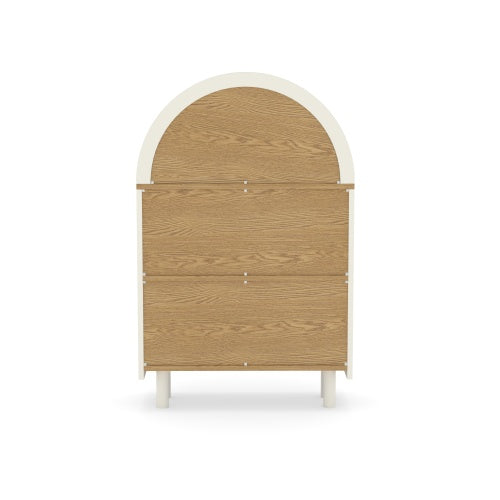 Arched Small Bookcase,Arched Storage Cabinet,Wooden Modern Arched Top Bookshelf with 3 Shelves,White with Woodgrain Shelves, 3-Tier Storage Shelf for Living Room, Bedroom, Entryway