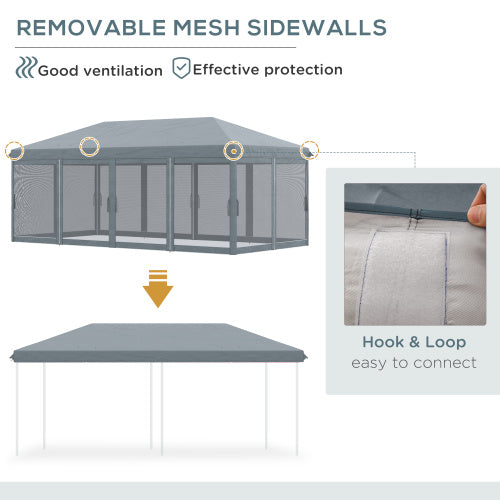 10' x 20' Pop Up Canopy Tent with Netting, Heavy Duty Instant Sun Shelter, Large Tents for Parties with Carry Bag for Outdoor, Garden, Patio, Gray