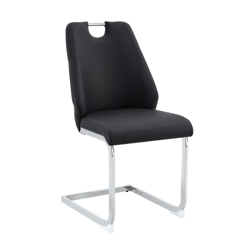 Set of 2 Black Gold Mesh PU High Back Dining Chairs, Silver Back Ring Chrome Pull Handle Solid Iron Frame