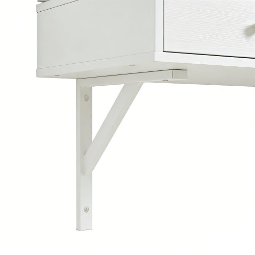 White Floating Wall Mounted Vanity Desk with LED Mirror, 3 Color Lights, Power Outlet & USB, Large Storage