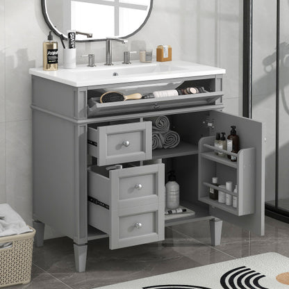 30'' Bathroom Vanity with Top Sink, Modern Bathroom Storage Cabinet with 2 Drawers and a Tip-out Drawer, Single Sink Bathroom Vanity
