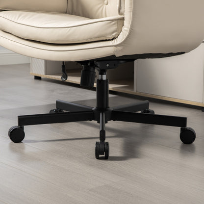 Criss Cross Chair with Adjustable Armrests & Wheels & Headrest, PU Lounge Vanity Desk Chair with Wide Seat for Cross-Legged Sitting, Swivel Task Office Chairs for Home, Makeup, Gaming, Office, Beige