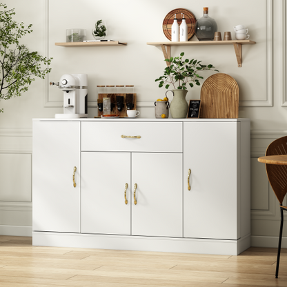 Sideboard Buffet Cabinet with Storage, Large Kitchen Storage Cabinet with 1 Drawer and 4 Doors, Modern Coffee Bar for Kitchen Dining Room, White