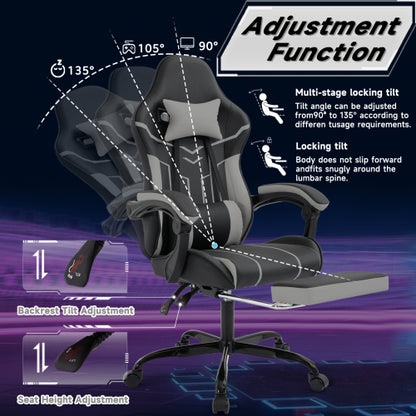 Gaming chair, Computer chair Ergonomic chair with footrest Office chair Ergonomic computer chair with lumbar backrest Blackgray