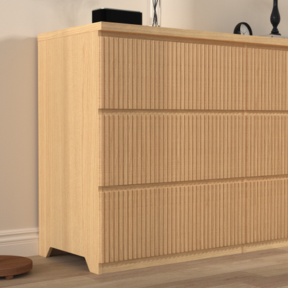 6 Drawer Storage Cabinet ,Dresser, Wood Storage Tower Clothes Organizer with Wavy drawer panel, Wide Chest of 6 Drawers, Large Storage Space for Bedroom, Hallway, Entryway Living Room Natural