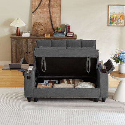 Dark Grey Loveseat Sofa with Storage,USB Ports,Cup Holder & Swivel Table
