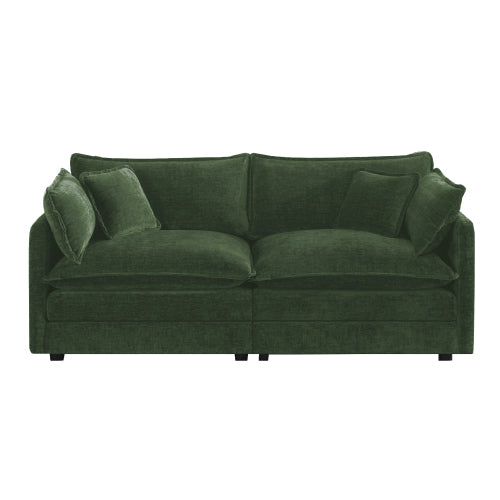 Green Chenille Modern Deep-Seat Loveseat Sofa with 4 Throw Pillows