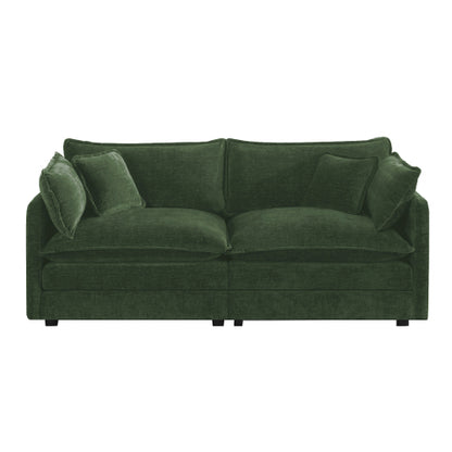 Green Chenille Modern Deep-Seat Loveseat Sofa with 4 Throw Pillows