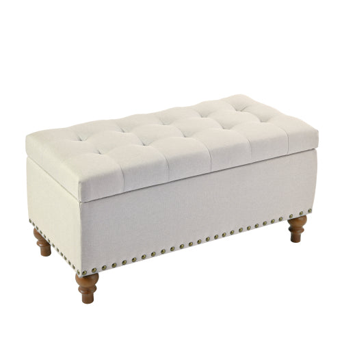 36.61 inch Linen Storage Ottoman Bench with Safety Hinge, Beige