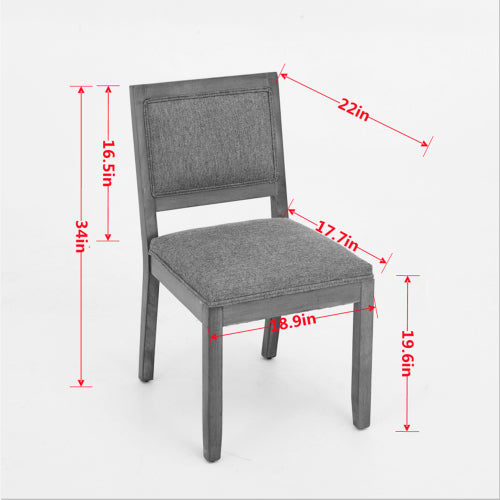 2-Piece Farmhouse Fabric Upholstered Dining Chairs, Mid-Century Solid Hardwood Side Chairs, Cushioned Gray Chairs for Kitchen & Breakfast Nook