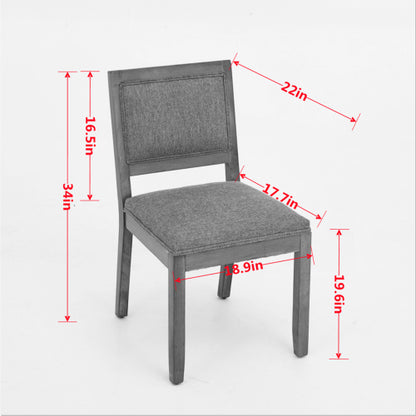 2-Piece Farmhouse Fabric Upholstered Dining Chairs, Mid-Century Solid Hardwood Side Chairs, Cushioned Gray Chairs for Kitchen & Breakfast Nook