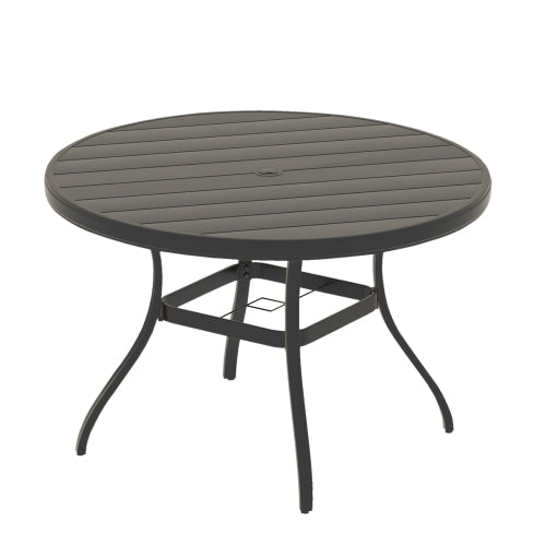Outdoor Round Patio Dining Table for 6-7, All Weather Metal Dining Table with Umbrella Hole for Deck Lawn Garden Backyard, Black Color