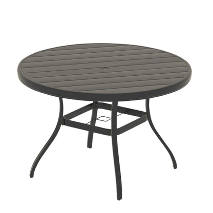Outdoor Round Patio Dining Table for 6-7, All Weather Metal Dining Table with Umbrella Hole for Deck Lawn Garden Backyard, Black Color
