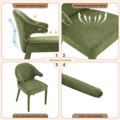 Set of 2 Boucle Fabric Hug Chairs with Armrests, Upholstered Accent Dining Chairs, Green